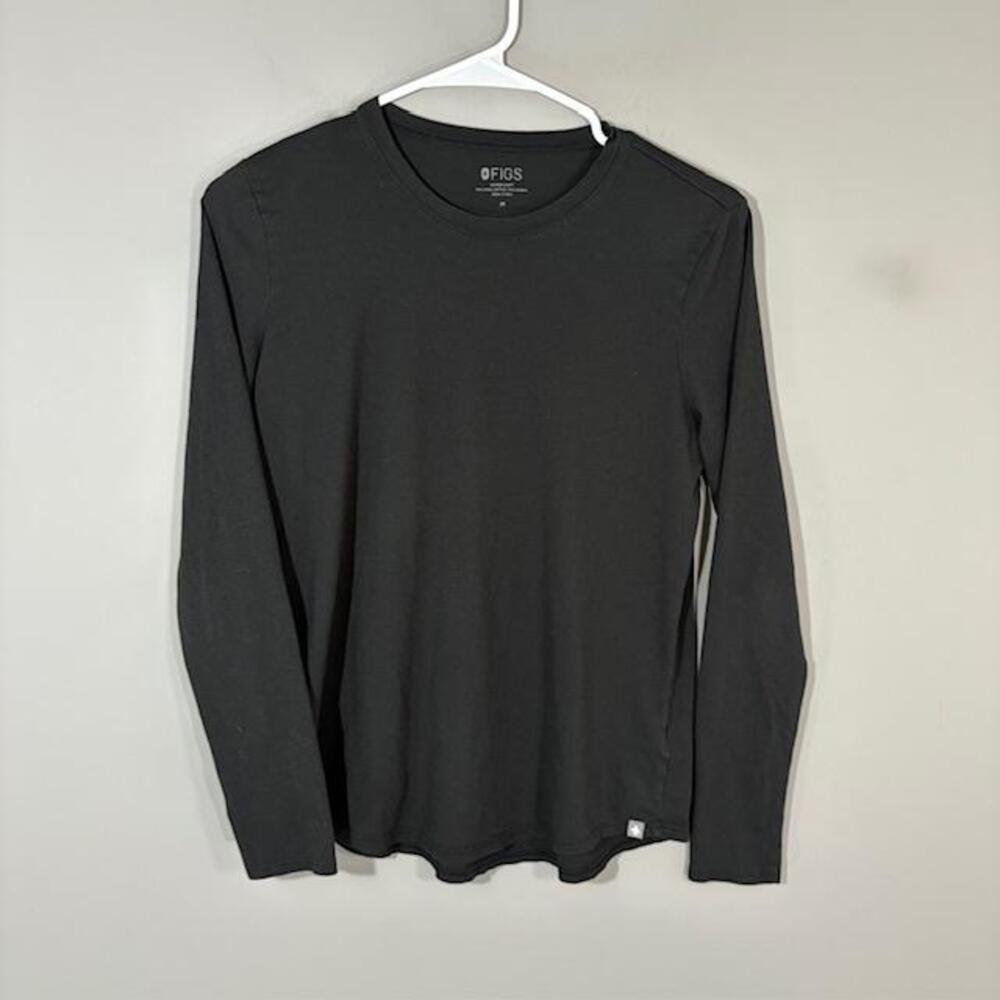 FIGS Shirt Mens Medium Black Super Soft Pima Modal Long Sleeve Crewneck Tee